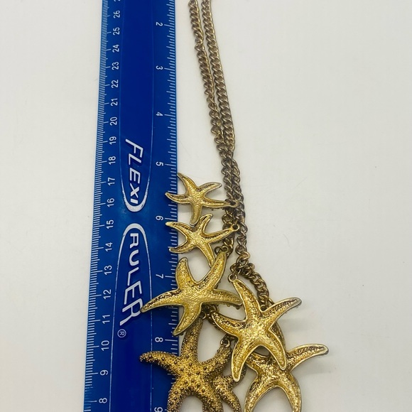 Beach Starfish Goldtone Statement Necklace - resort Wear - Picture 7 of 8